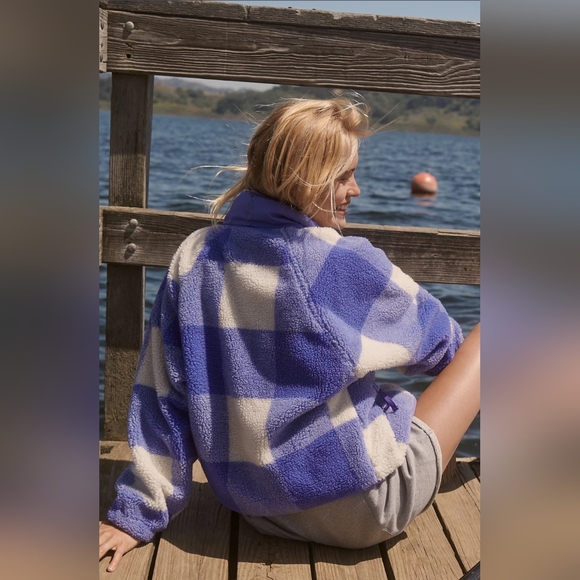 FP Movement Hit The Slopes Printed Fleece Jacket XS Blue Iris Gingham Combo Flaw - Picture 4 of 16